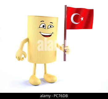 Makkaroni Nudeln mit Armen, Beinen und Türkische Flagge auf der Hand, 3 Abbildung d Stockfoto