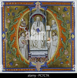 167 Don Silvestro dei Gherarducci - Schrittweise von Santa Maria degli Angeli - Folio 90 - Hl. Romuald thront mit vier Heiligen in einem ersten O (British Library, MS 37472, f3 hinzufügen) Stockfoto