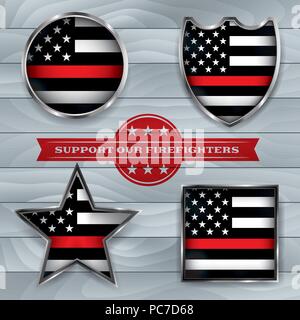 Amerikanische Flagge abzeichen und embleme symbolische Unterstützung für Feuerwehrmänner. Vector EPS 10 zur Verfügung. Stock Vektor