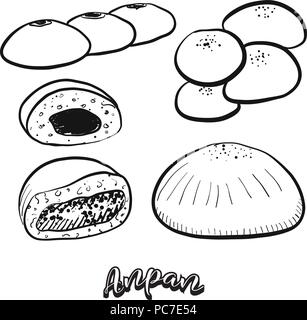 Hand gezeichnete Skizze von Anpan essen. Vektor Zeichnung von süßen Brötchen essen, in der Regel in Japan bekannt. Brot Abbildung Serie. Stock Vektor