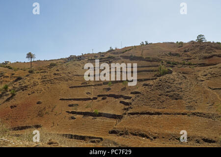 Trockene terrassierten Hang bei Dürre Insel Santiago Kap Verde April Stockfoto