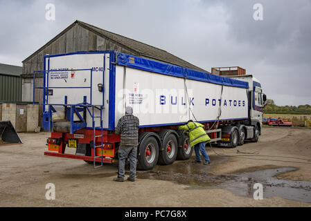 Ein Großteil Kartoffel Lkw auf einem Bauernhof, Ormskirk, Lancashire. Stockfoto