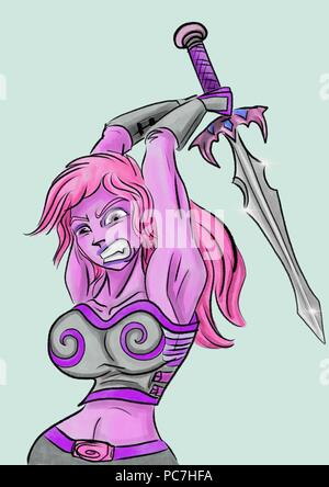 Female Barbarian hero mit einem Schwert Stockfoto