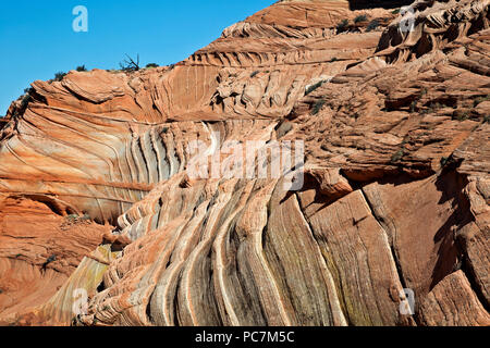 AZ 00202-00 ... ARIZONA - Die bunten Schichten- und Sandsteinformationen beneigth eine Wand mit Buttes im südlichen Abschnitt der Coyote Buttes, Par Stockfoto