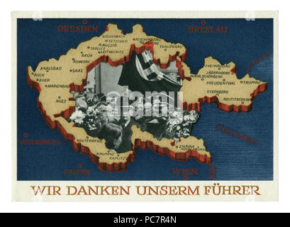 Deutsche Historische Postkarte: Volksabstimmung über den Beitritt des Sudetenlandes. Die annexion von Teilen der Tschechoslowakei. 29 September 1938, Deutschland Stockfoto