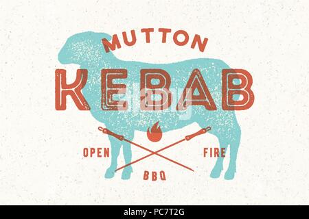 Lamm Kebab. Plakat für Metzgerei Fleisch shop Stock Vektor