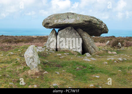 Chun Quoit, Alte Grabkammer, in der Nähe von Pendeen, Cornwall, Großbritannien Stockfoto