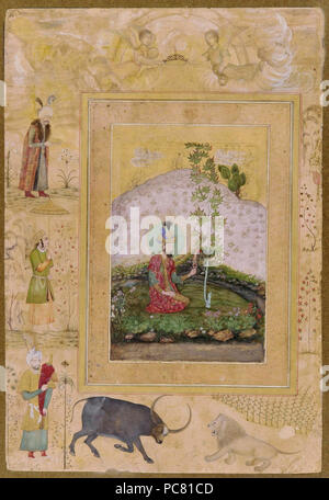 472 Payag. Humayan-in-Landschaft-mit-Platane. Seite aus dem späten Shah Jahan Album ca 1650 Freer Gallery, Washington Stockfoto