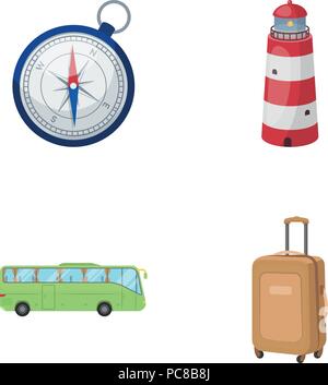Urlaub, Reise, Leuchtturm, Kompass. Rest im Comic-stil Vektor Symbol lieferbar Abbildung Sammlung Icons fahren. Stock Vektor