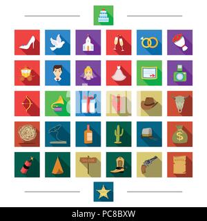 Geschichte, Reisen, Urlaub und andere Symbol im Comic-stil. Ranger, Wild, West Symbole in der Sammlung. Stock Vektor