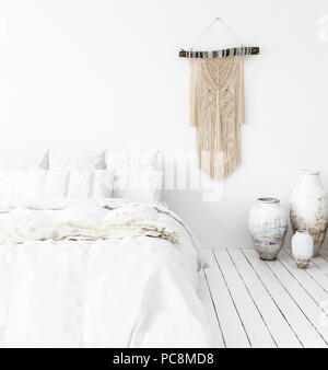 Scandi-Boho style Schlafzimmer, 3D-Rendering Stockfoto