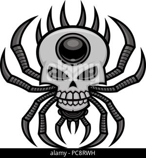 Skull Spider. Vektor Cartoon Illustration von einem spitzen Krallen stacheligen orb-weaver Spider mit einer mittleren Skull Design auf seinem Rücken. Stock Vektor