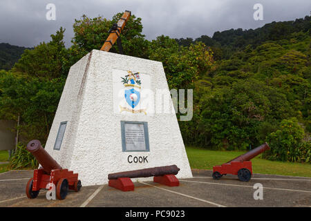 Captain Cook Memorial Ship Cove, Marlborough Sounds, Neuseeland Stockfoto