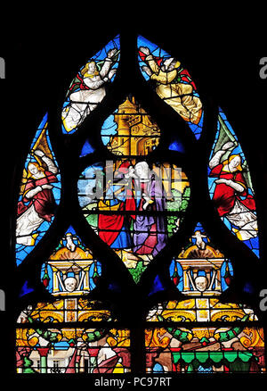Joachim und Anna Begegnung an der Goldenen Pforte, Glasfenster in der Saint Gervais und Sankt Protais Kirche, Paris, Frankreich Stockfoto