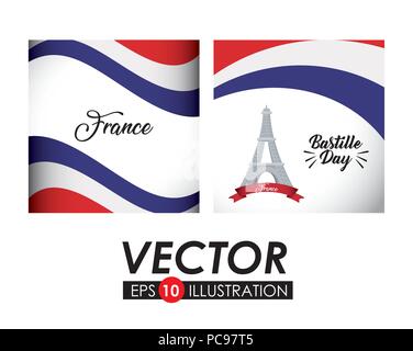 Tag der Bastille Desgin mit Frankreich ähnliche Symbole auf weißem Hintergrund, Vector Illustration Stock Vektor