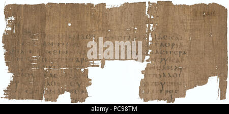 Evangelium nach Matthäus 18, 32 - 34; 19, 1-3, 5-7, 9-10 oder griechischer Text von Tatians Diatessaron. Ende 3. - Anfang 4. Jh. n. Chr. oder Ende 4. Jh. n. Chr. oder Ende 5. - Anfang 6. Jh. n. Chr. 467 Papyrus 25 Staatlichen Museen zu Berlin inv. 16388 - Evangelium des Matthäus 18,32-34 19,1-3.5-7 9-10 - Vorderseite Stockfoto