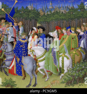 230 Frères Limbourg - Très Riches Heures du Duc de Berry-mois de Mai - 7/8 Stockfoto