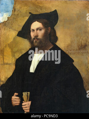 395 Marco Basaiti, Ritratto di gentiluomo in Nero, 1521, Accademia Carrara, Bergamo Stockfoto