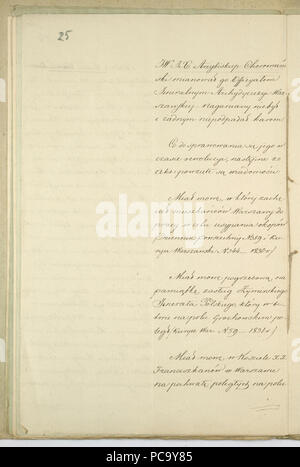 Zapiski AGAD Rządowej sporządzone w Komisji Spraw Wewnętrznych i Duchownych dotyczące patriotycznej postawy ks. Antoniego Kotowskiego 25. Stockfoto