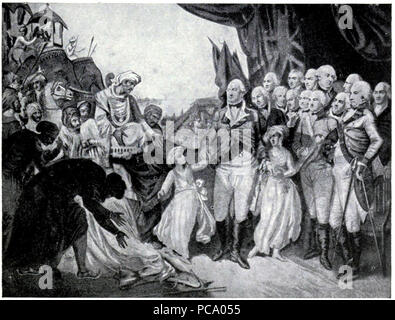 376 Lord Cornwallis empfangen die Kinder von Tipu Sulta als Geiseln, 1792 Stockfoto