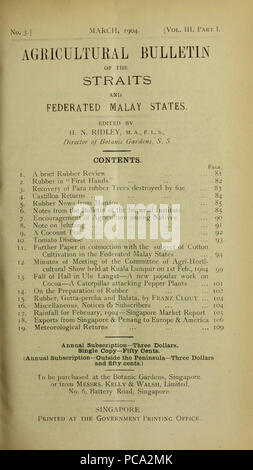 Landwirtschaftlichen Bulletin der Meerenge und Federated Malay States. Neue Serie Stockfoto
