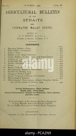 Landwirtschaftlichen Bulletin der Meerenge und Federated Malay States. Neue Serie Stockfoto