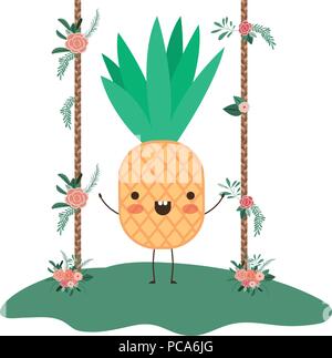 Süße Ananas im Garten kawaii Charakter Stock Vektor