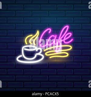 Einstellen der Mode Leuchtreklame. Nacht hell Namensschild Cafe, sanftes Licht Banner. Sommer-Logo, Emblem. Club oder Bar auf dunklem Hintergrund. Editierbare Vektor. Stock Vektor