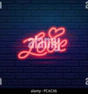 Einstellen der Mode Leuchtreklame. Nacht hell Namensschild Liebe, sanftes Licht Banner. Sommer-Logo, Emblem. Club oder Bar auf dunklem Hintergrund. Editierbare Vektor. Stock Vektor