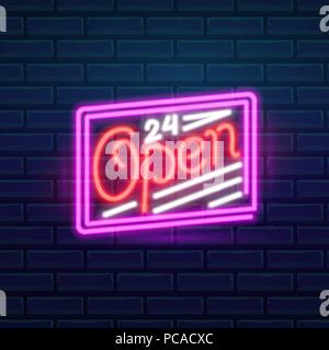 Einstellen der Mode Leuchtreklame. Nacht hell Namensschild öffnen, sanftes Licht Banner. Sommer-Logo, Emblem. Club oder Bar auf dunklem Hintergrund. Editierbare Vektor. Stock Vektor