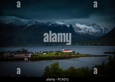 Sildpollnes Kirche, Lofoten, Norwegen. Stockfoto