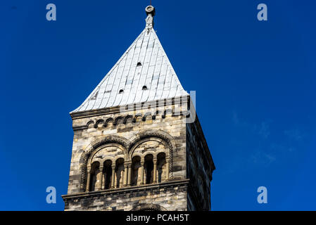 15-08-15, Lund, Schweden. Die evangelische Kirche. Eine ikonische Lutherische Kirche in den 1100er gebaut. Foto © Simon Grosset Stockfoto