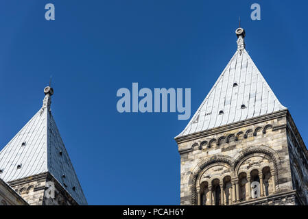 15-08-15, Lund, Schweden. Die evangelische Kirche. Eine ikonische Lutherische Kirche in den 1100er gebaut. Foto © Simon Grosset Stockfoto