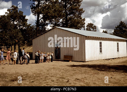 Die Schule in Pie Town, New Mexico ist in der Farm Bureau Gebäude, die durch kooperative Bemühung Oktober 1940 gebaut wurden Stockfoto