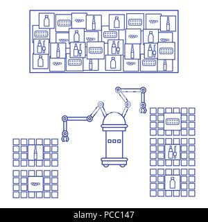 Intelligente automatische Roboter sortieren von Drogen. Austausch des Menschen mit Robotern Mechanismen. Die Entwicklung der künstlichen Intelligenz. Stock Vektor