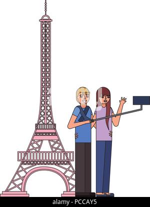 Paar machen selfie Eiffelturm Vector Illustration Stock Vektor