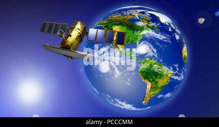 Rendering eines Satelliten die Erde umkreisen Stockfoto