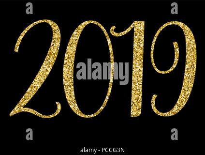 Neues Jahr 2019 Gold giltter Vector Illustration Stock Vektor