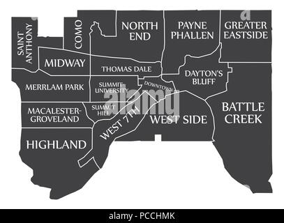 Saint Paul Minnesota Stadt Karte USA Bezeichnung schwarz Abbildung: Stock Vektor