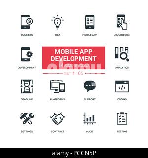 Mobile App Entwicklung - flaches Design style Icons einstellen Stock Vektor