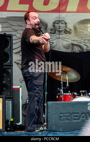 Mansfield, Ohio, 15. Juli 2018. Neil Fallon, Sänger der Band auf der Bühne Inkarceration Kupplung Fest 2018. Credit: Ken Howard/Alamy Stockfoto
