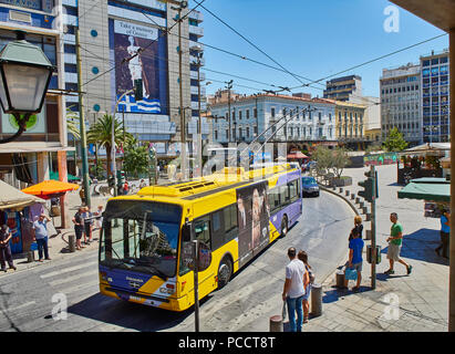 Straßenbahn Kreuzung Omonia Platz, Athen, Griechenland. Stockfoto