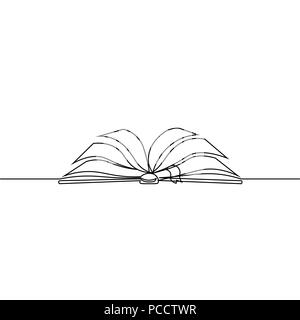 Buch mit Seiten isoliert auf weißem geöffnet. Durchgehende Linie zeichnen. Vector Illustration Stock Vektor