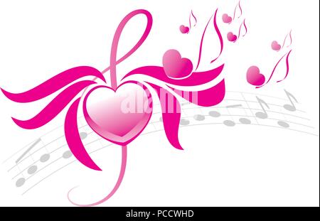 Herz, Flügel, Noten und Notenschlüssel, liebe Musik, Vector Illustration Stock Vektor