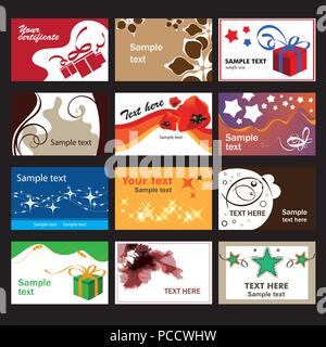 Satz von Visitenkarten zu verschiedenen Themen Stock Vektor