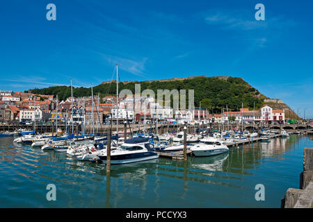 Boote, die im Sommer in der Marina des Hafens festgemacht haben Scarborough North Yorkshire England Vereinigtes Königreich GB Großbritannien Stockfoto