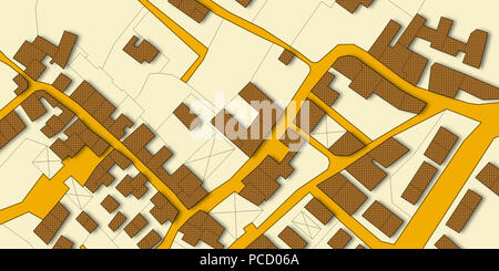 Imaginäre Kataster-karte des Territoriums mit Gebäuden und Straßen-Konzept Bild Stockfoto