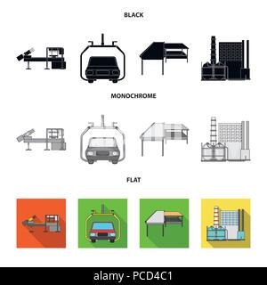 Automobilindustrie und andere Symbol in Schwarz, flach, Schwarzweiß-Stil. Die neuen Technologien Symbole in der Sammlung. Stock Vektor