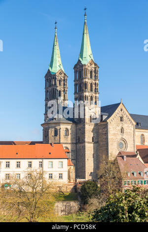 Blick zum Dom von Bamberg, Bamberg, Weltkulturerbe der UNESCO, Oberfranken, Bayern, Deutschland, Europa Stockfoto