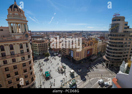 Blick über die Dächer von Madrid an der Plaza del Callao, Madrid, Spanien, Europa Stockfoto